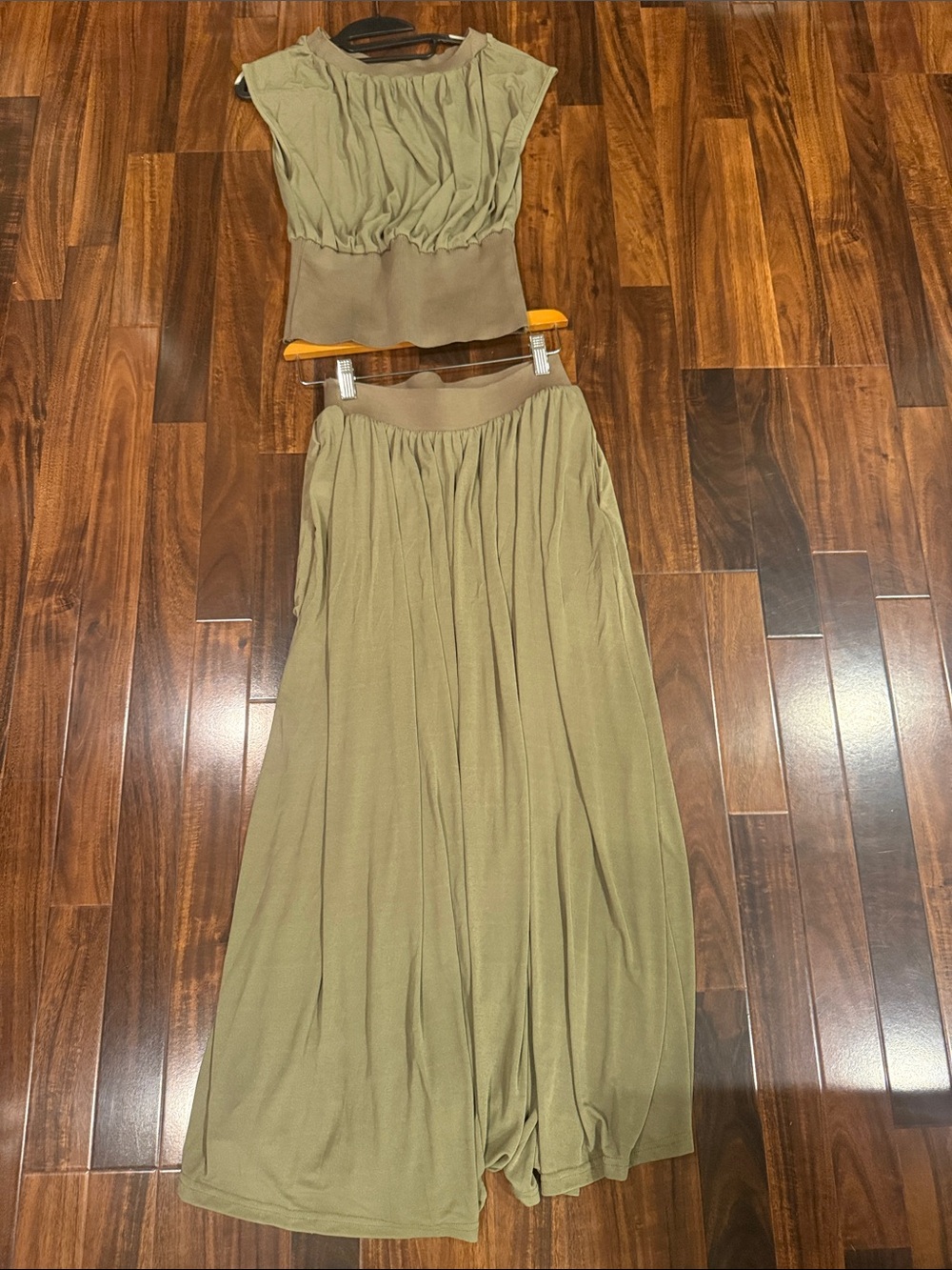 Women's Olive Maxi Skirt with top  with Elastic Waistband